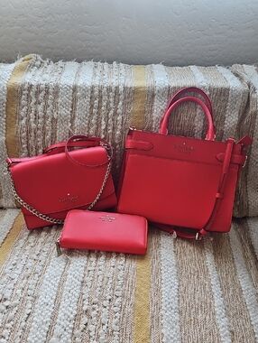 kate spade Red Leather Tote, Crossbody and Wallet Set